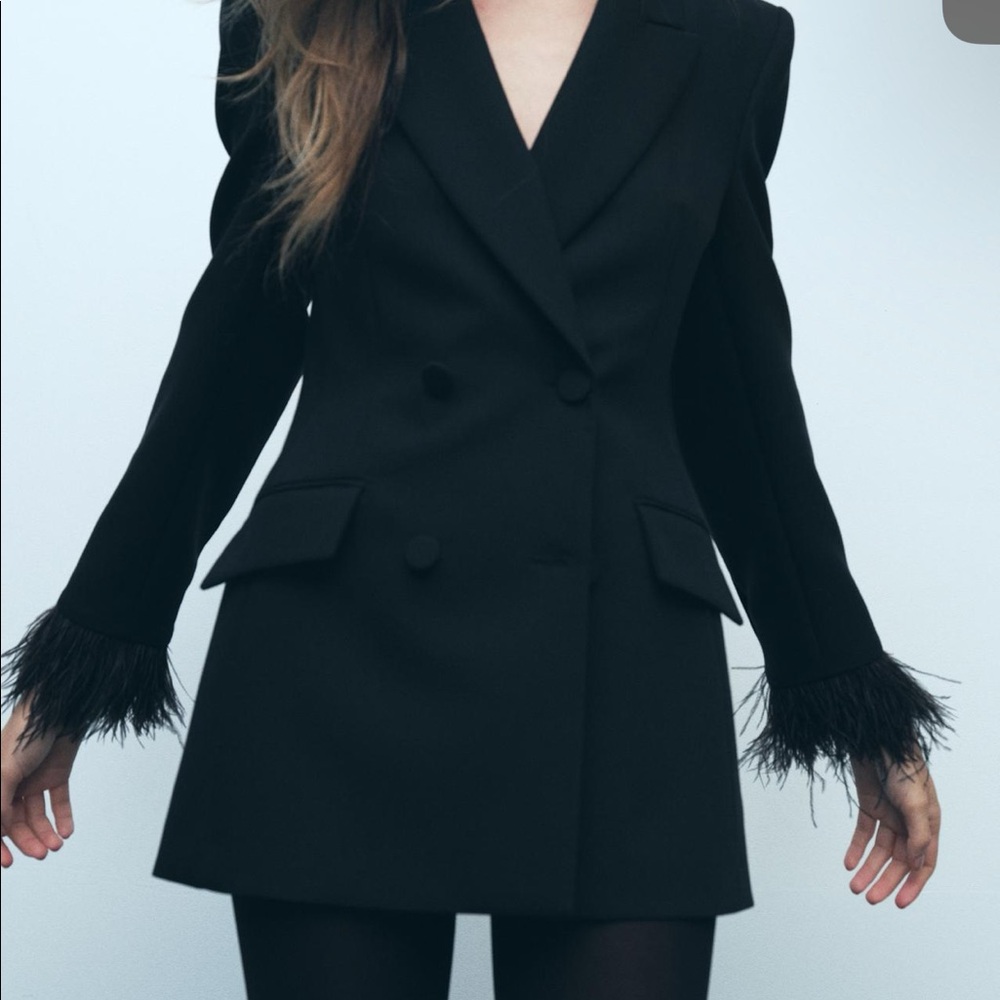 Zara Black Blazer with Feather Cuffs